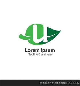 Letter U with leaf logo concept template design symbol