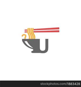 Letter U with noodle icon logo design vector template