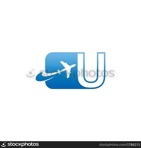 Letter U with plane logo icon design vector illustration