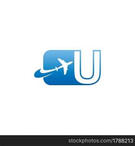 Letter U with plane logo icon design vector illustration