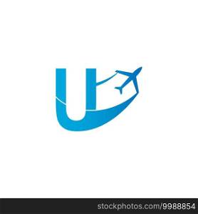 Letter U with plane logo icon design vector illustration template