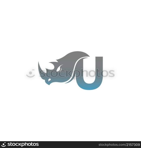 Letter U with rhino head icon logo template vector