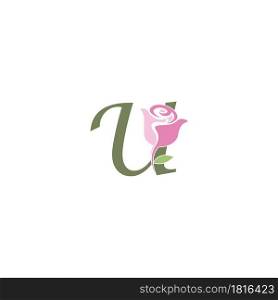 Letter U with rose icon logo vector template illustration