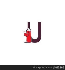 Letter U with wine bottle icon logo vector template