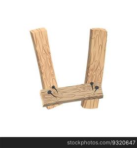 letter U wood board font. plank and nails alphabet. Lettering of boards. Country chipboard ABC