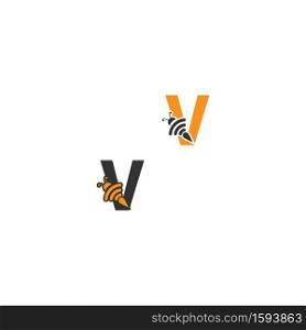 Letter V bee icon  creative design logo illustration