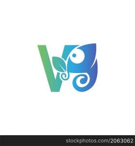 Letter V icon with chameleon logo design template vector