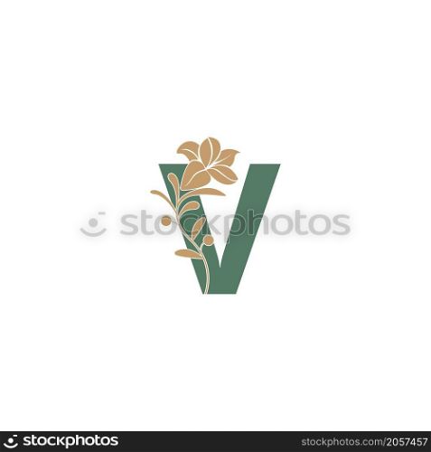 Letter V icon with lily beauty illustration template vector