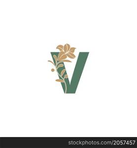 Letter V icon with lily beauty illustration template vector