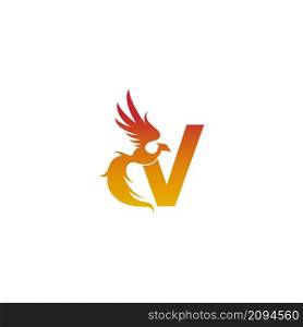 Letter V icon with phoenix logo design template illustration