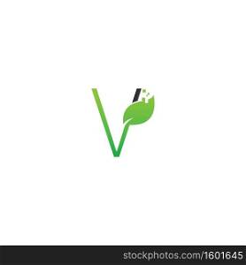 Letter V logo leaf digital icon design concept vector