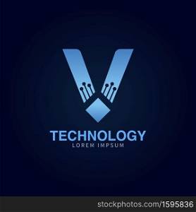 Letter V logotype blue color,Technology and digital abstract dot connection vector initial logo design