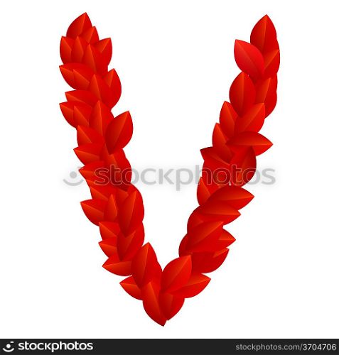 Letter V of red petals alphabet