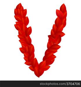 Letter V of red petals alphabet