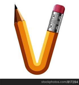 Letter v pencil icon. Cartoon illustration of letter v pencil vector icon for web. Letter v pencil icon, cartoon style