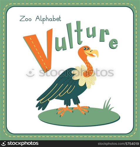Letter V - Vulture. Alphabet with cute animals. Vector illustration. Other letters from this set are available in my portfolio.