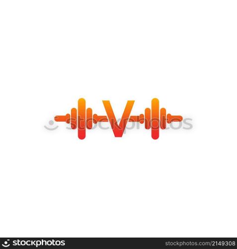 Letter V with barbell icon fitness design template illustration vector