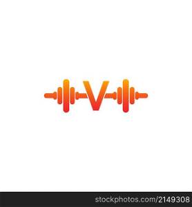 Letter V with barbell icon fitness design template illustration vector