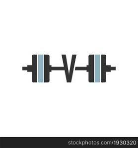 Letter V with barbell icon fitness design template vector