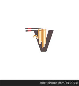 Letter V with chopsticks and noodle icon logo design template