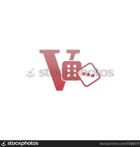 Letter V with dice two icon logo template vector