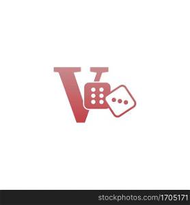 Letter V with dice two icon logo template vector