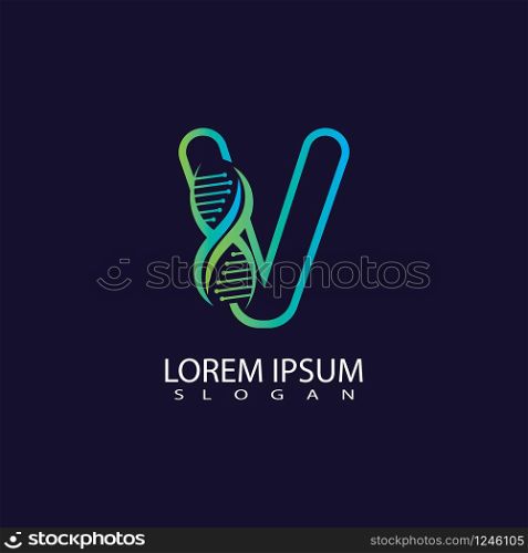 Letter v with DNA logo or symbol template design vector