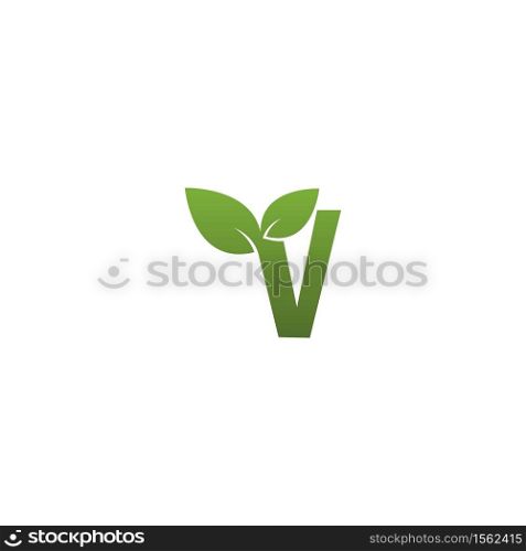 Letter V With green Leaf Symbol Logo Template