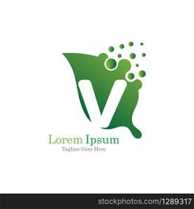 Letter V with leaf creative logo concept template design symbol modern