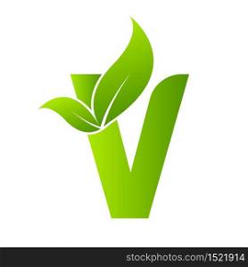 Letter v with leaf element, Ecology concept.