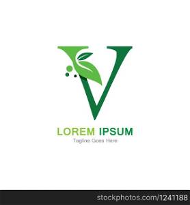Letter V with leaf logo concept template design symbol