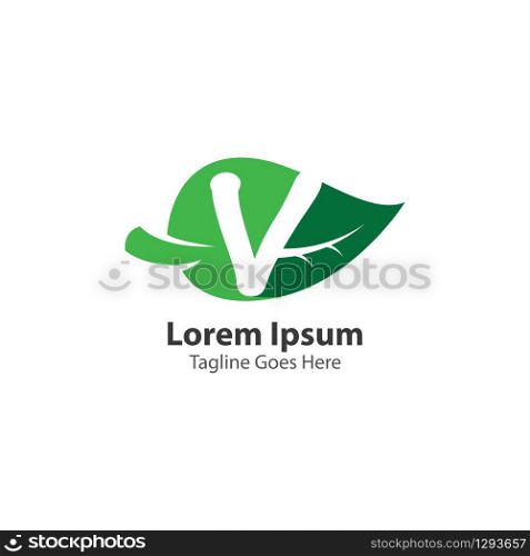 Letter V with leaf logo concept template design symbol