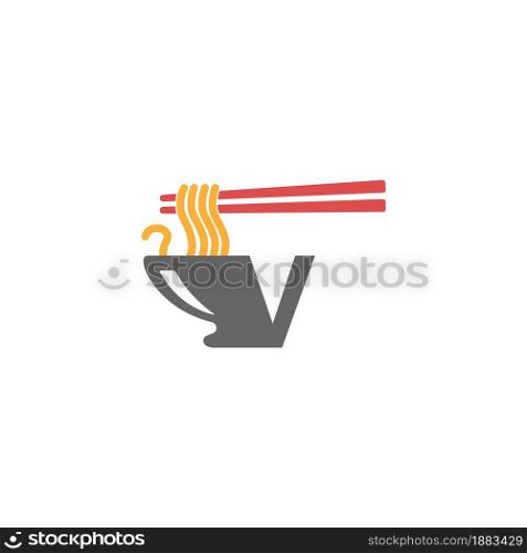 Letter V with noodle icon logo design vector template