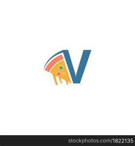 Letter V with pizza icon logo vector template