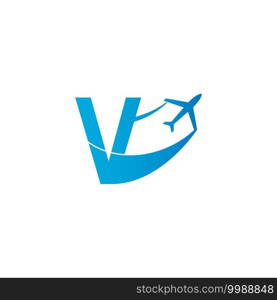 Letter V with plane logo icon design vector illustration template