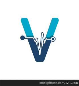 Letter V with Pulse Logo Vector Element Symbol Template
