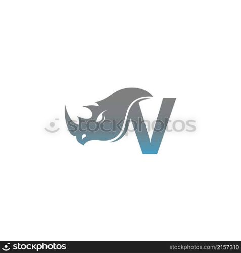 Letter V with rhino head icon logo template vector