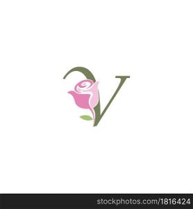 Letter V with rose icon logo vector template illustration
