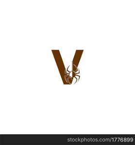 Letter V with spider icon logo design template vector