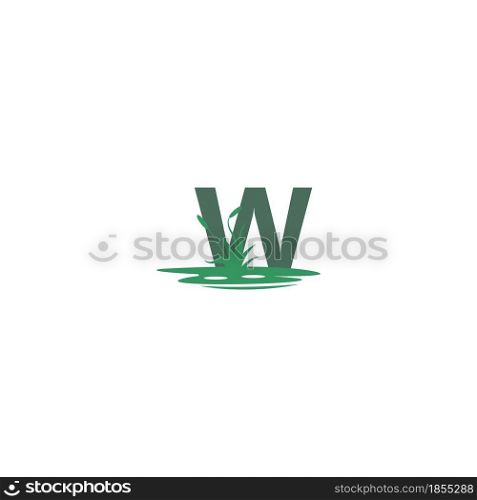 letter W behind puddles and grass template illustration