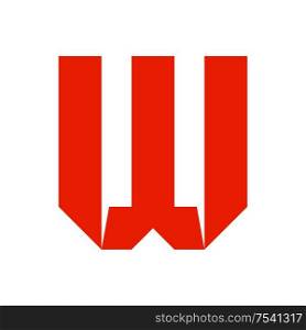 letter W cut out from white paper, vector illustration, flat style.. letter W cut out from white paper