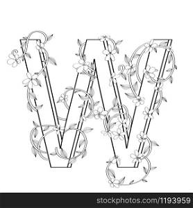 Letter W floral sketch over white background