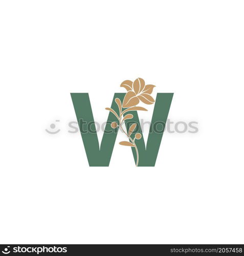 Letter W icon with lily beauty illustration template vector