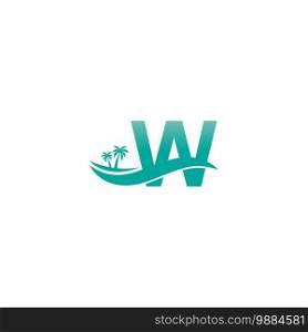 Letter W logo  coconut tree and water wave icon design vector