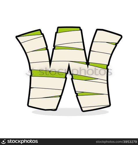Letter W Mummy. Typography icon in bandages. Horrible Egyptian elements template zombies alphabet. ABC concept type as logotype.