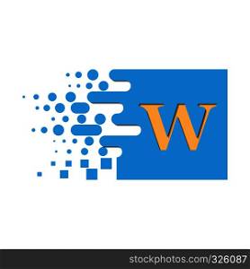 letter W on a colored square with destroyed blocks on a white background
