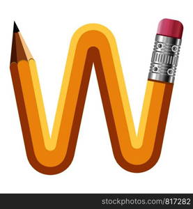 Letter w pencil icon. Cartoon illustration of letter w pencil vector icon for web. Letter w pencil icon, cartoon style