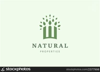 Letter W property logo with three buildings and leaves