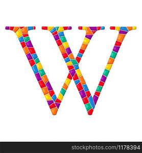 Letter W vector mosaic tiles composition in colors over white background