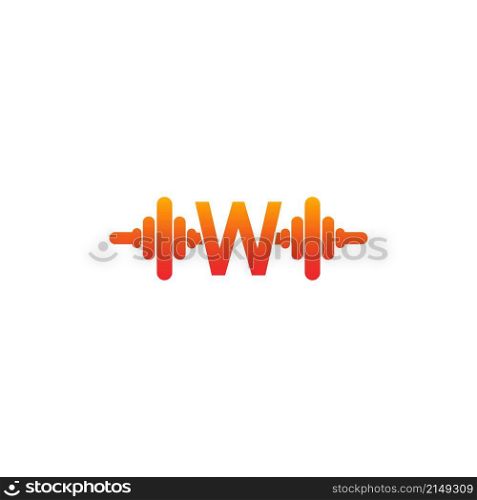 Letter W with barbell icon fitness design template illustration vector